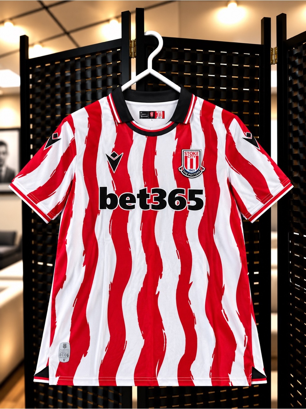 Stoke City Men's Red and White Home Jersey by Macron